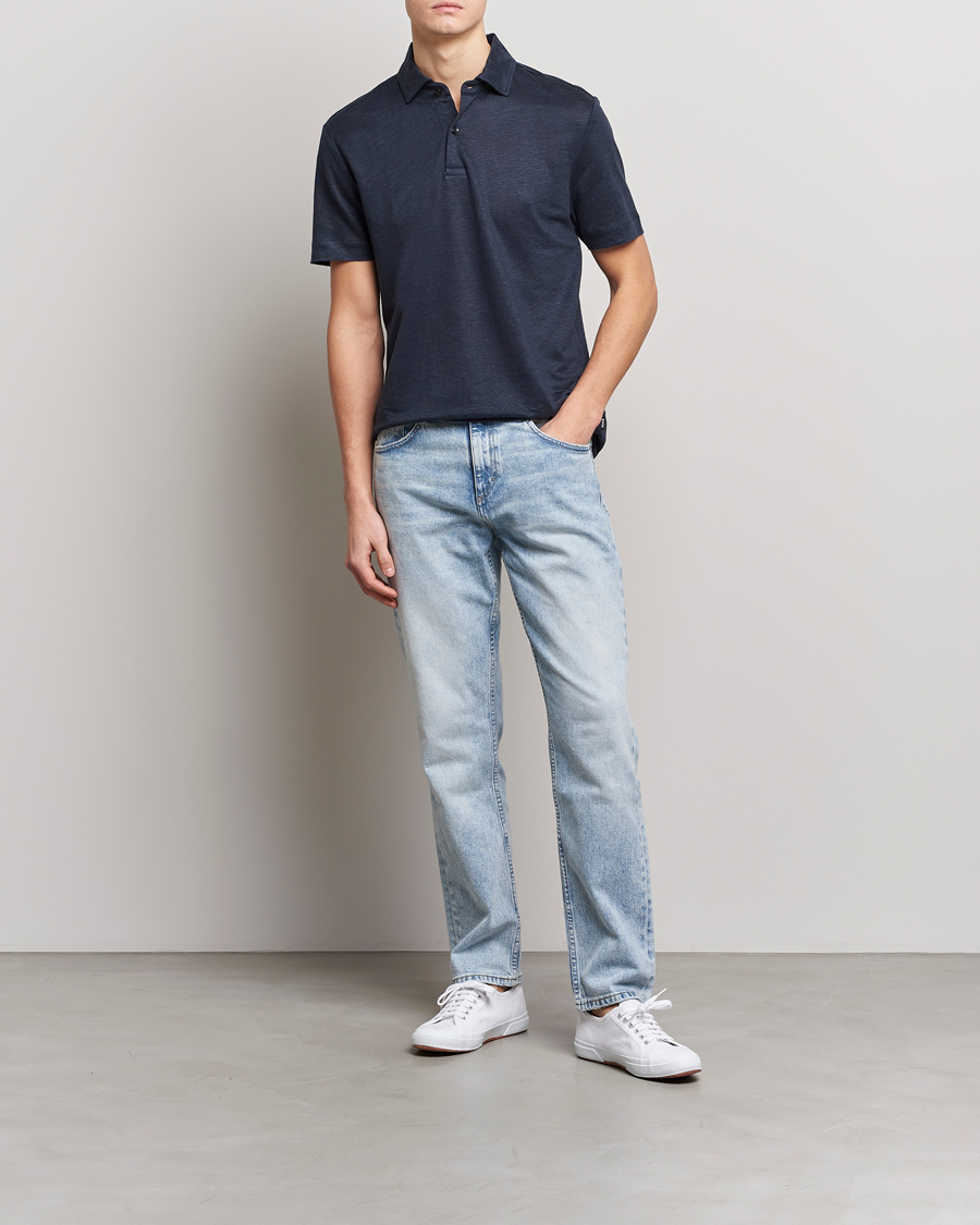 Men | Polo Shirts | BOSS BLACK | Press Linen Polo Dark Blue