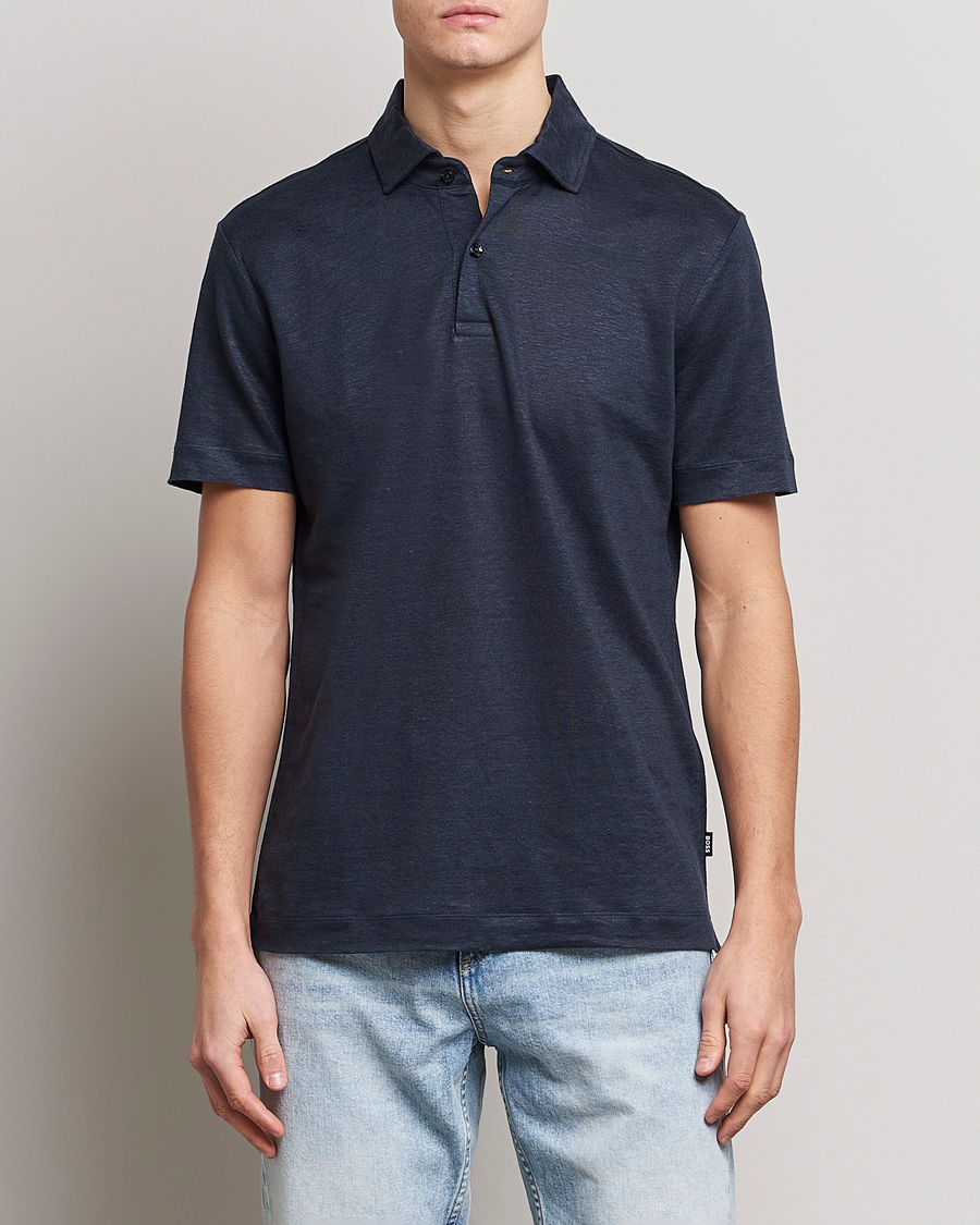 Men | Polo Shirts | BOSS BLACK | Press Linen Polo Dark Blue