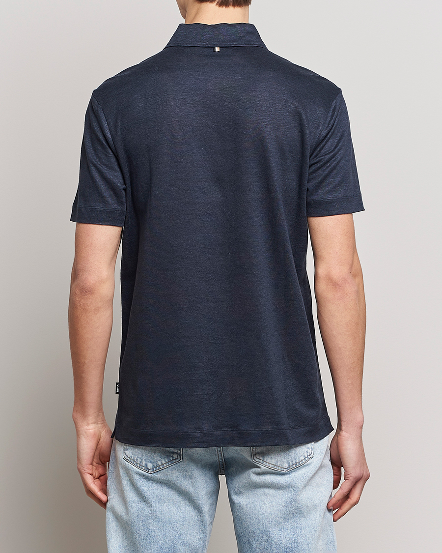 Men | Polo Shirts | BOSS BLACK | Press Linen Polo Dark Blue