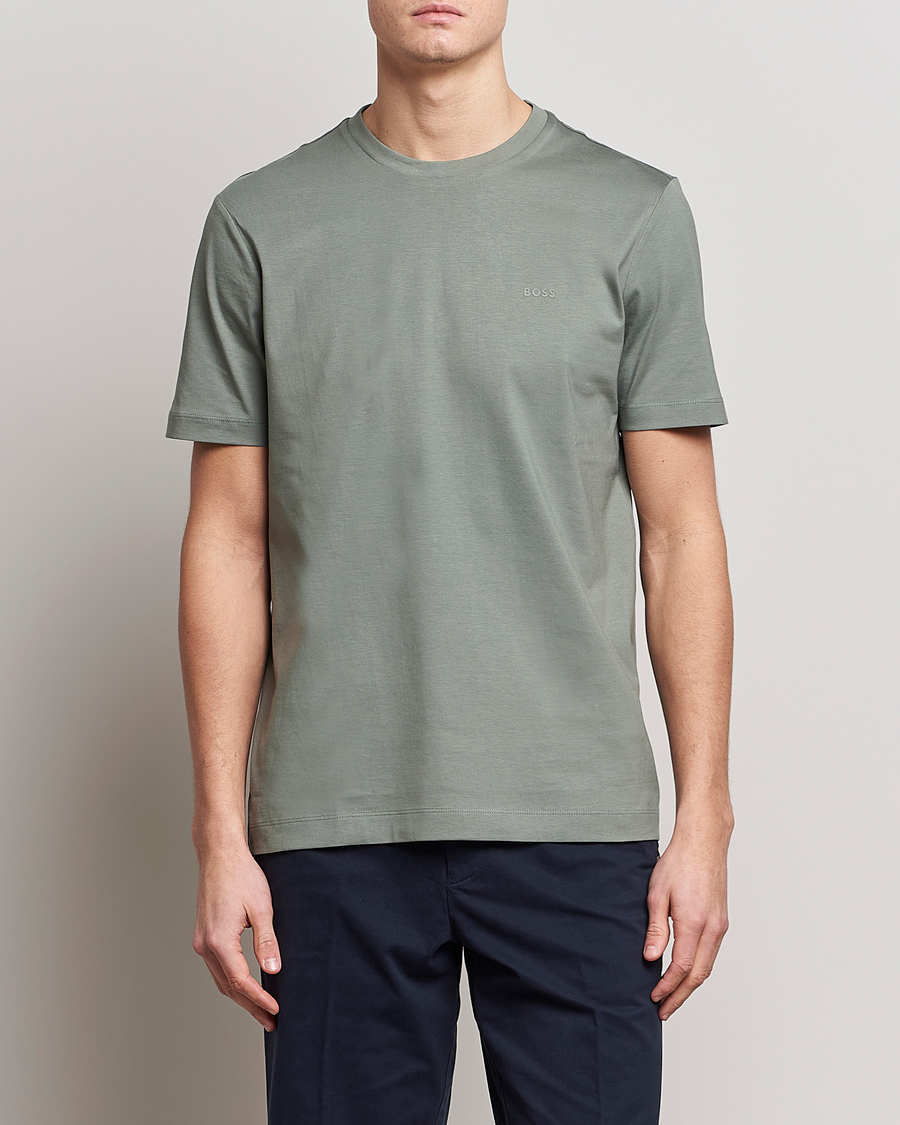 Men | T-Shirts | BOSS BLACK | Thompson Logo Crew Neck T-Shirt Open Green