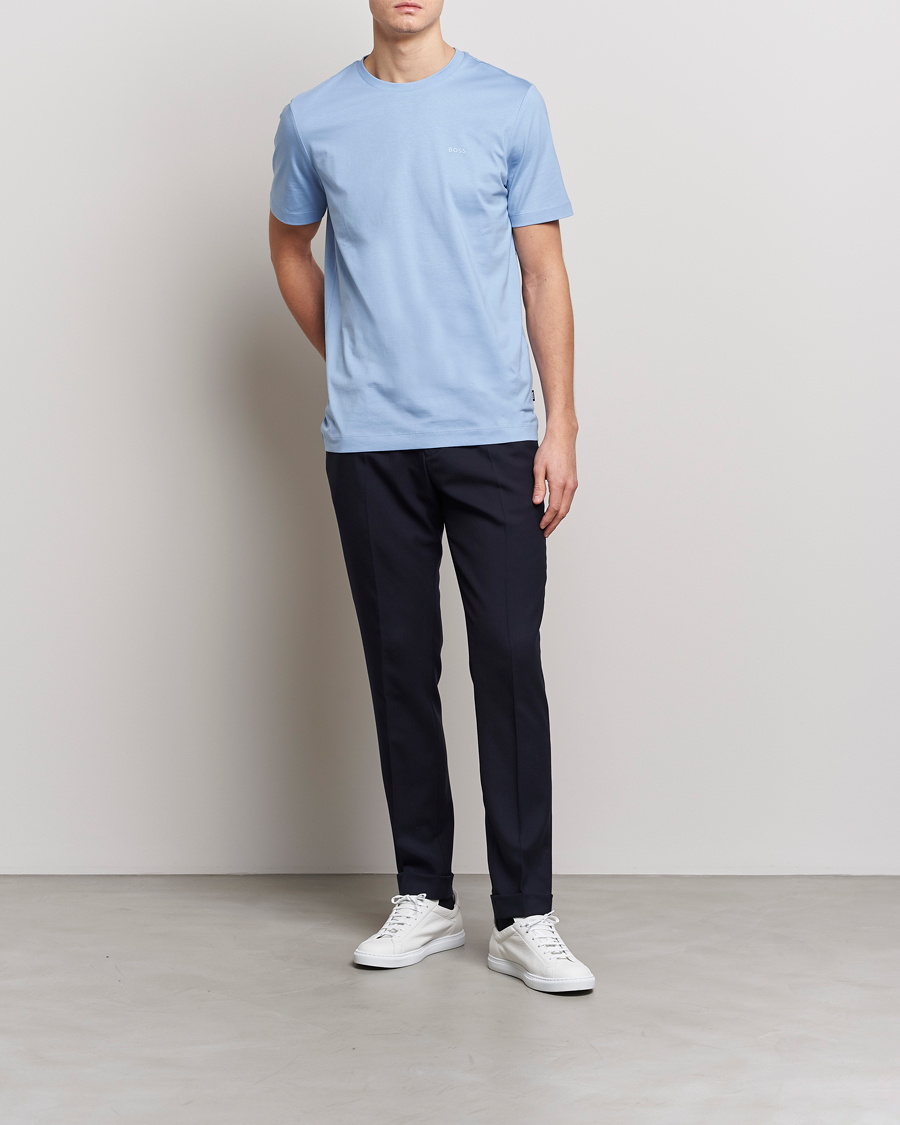 Men | T-Shirts | BOSS BLACK | Thompson Logo Crew Neck T-Shirt Open Blue