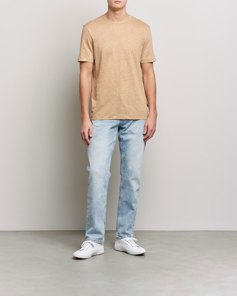 Men | T-Shirts | BOSS BLACK | Tiburt Linen Crew Neck T-Shirt Medium Beige