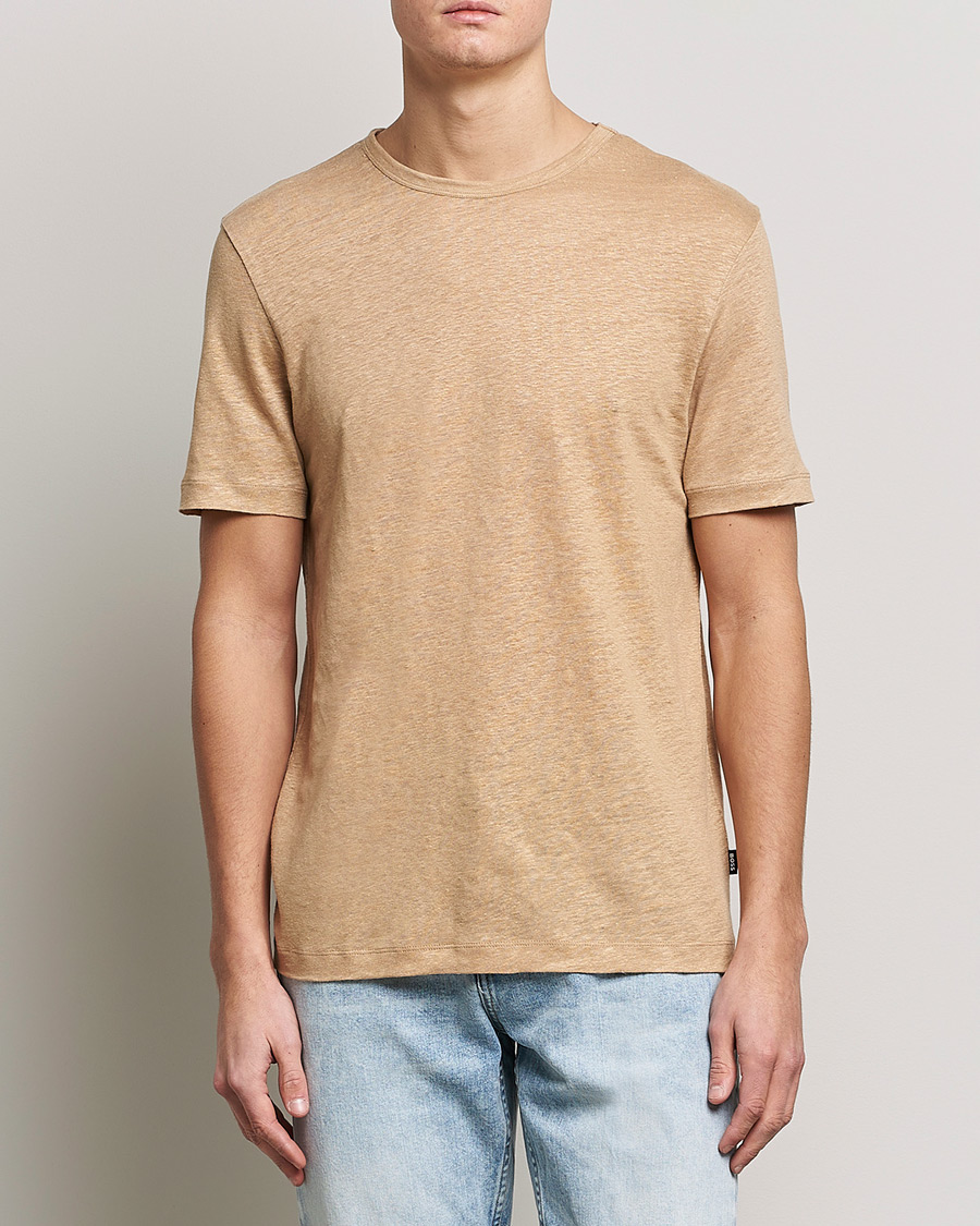 Men |  | BOSS | Tiburt Linen Crew Neck T-Shirt Medium Beige