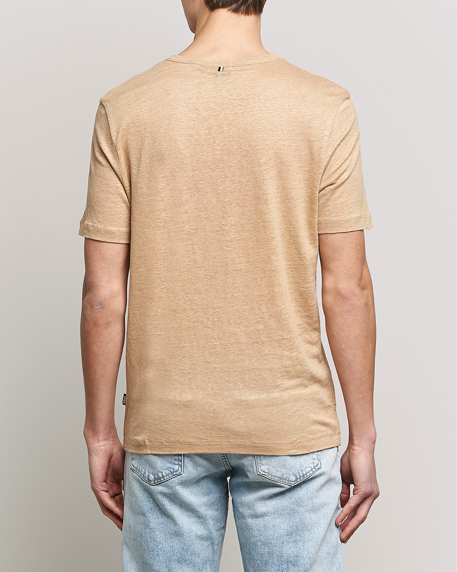 Men | T-Shirts | BOSS BLACK | Tiburt Linen Crew Neck T-Shirt Medium Beige