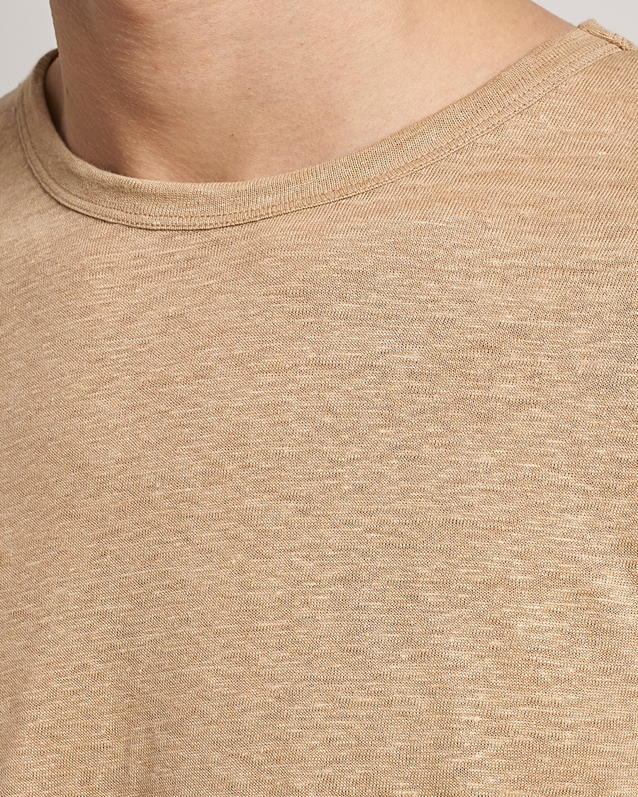 Men | T-Shirts | BOSS BLACK | Tiburt Linen Crew Neck T-Shirt Medium Beige