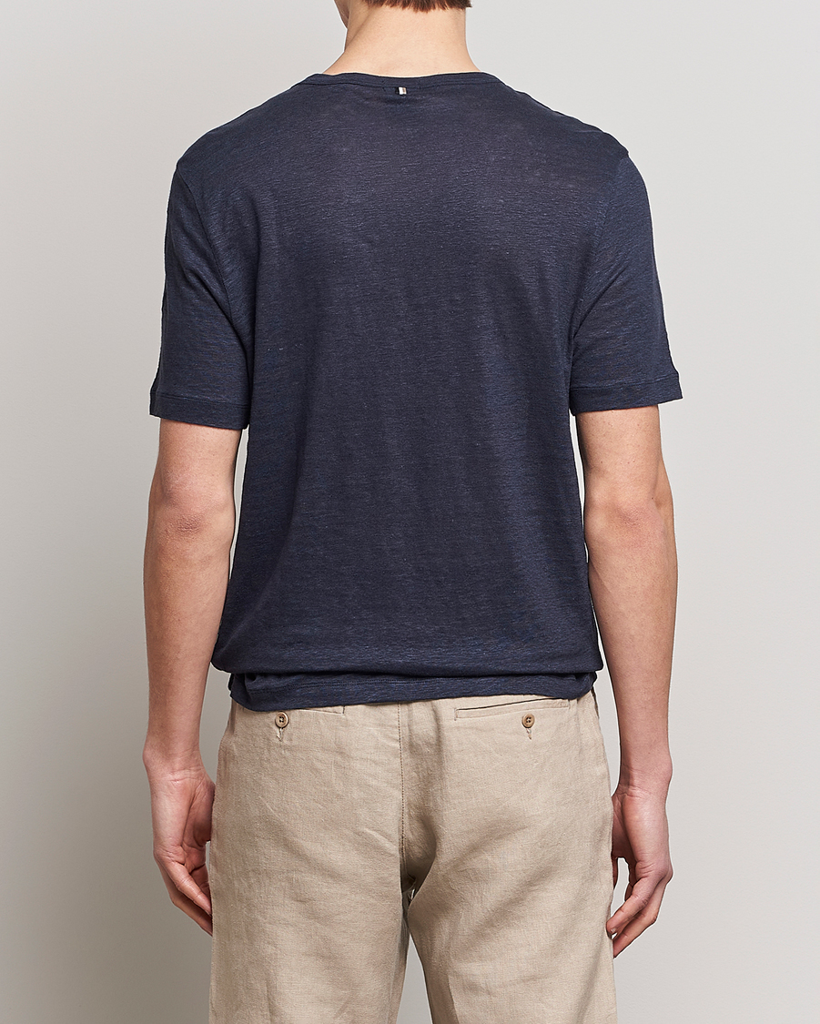 Men | T-Shirts | BOSS BLACK | Tiburt Linen Crew Neck T-Shirt Dark Blue