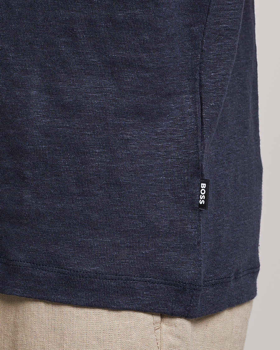Men | T-Shirts | BOSS BLACK | Tiburt Linen Crew Neck T-Shirt Dark Blue