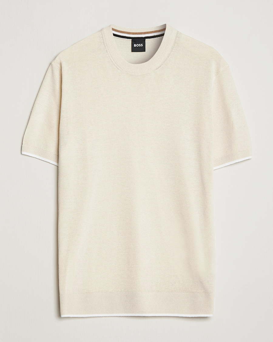 Men | T-Shirts | BOSS BLACK | Giacco Knitted Crew Neck T-Shirt Open White