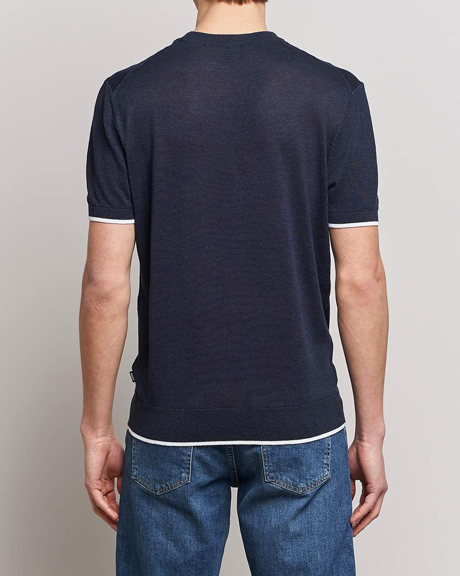 Men | T-Shirts | BOSS BLACK | Giacco Knitted Crew Neck T-Shirt Dark Blue