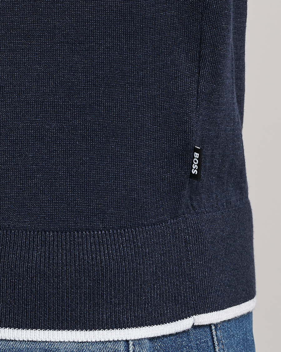 Men | T-Shirts | BOSS BLACK | Giacco Knitted Crew Neck T-Shirt Dark Blue