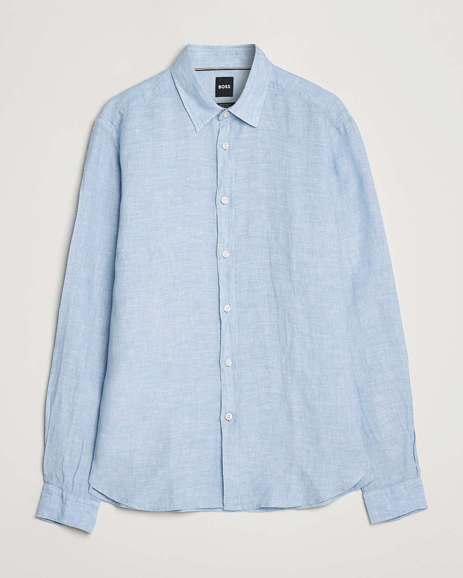 Men | Shirts | BOSS BLACK | Liam Linen Shirt Open Blue
