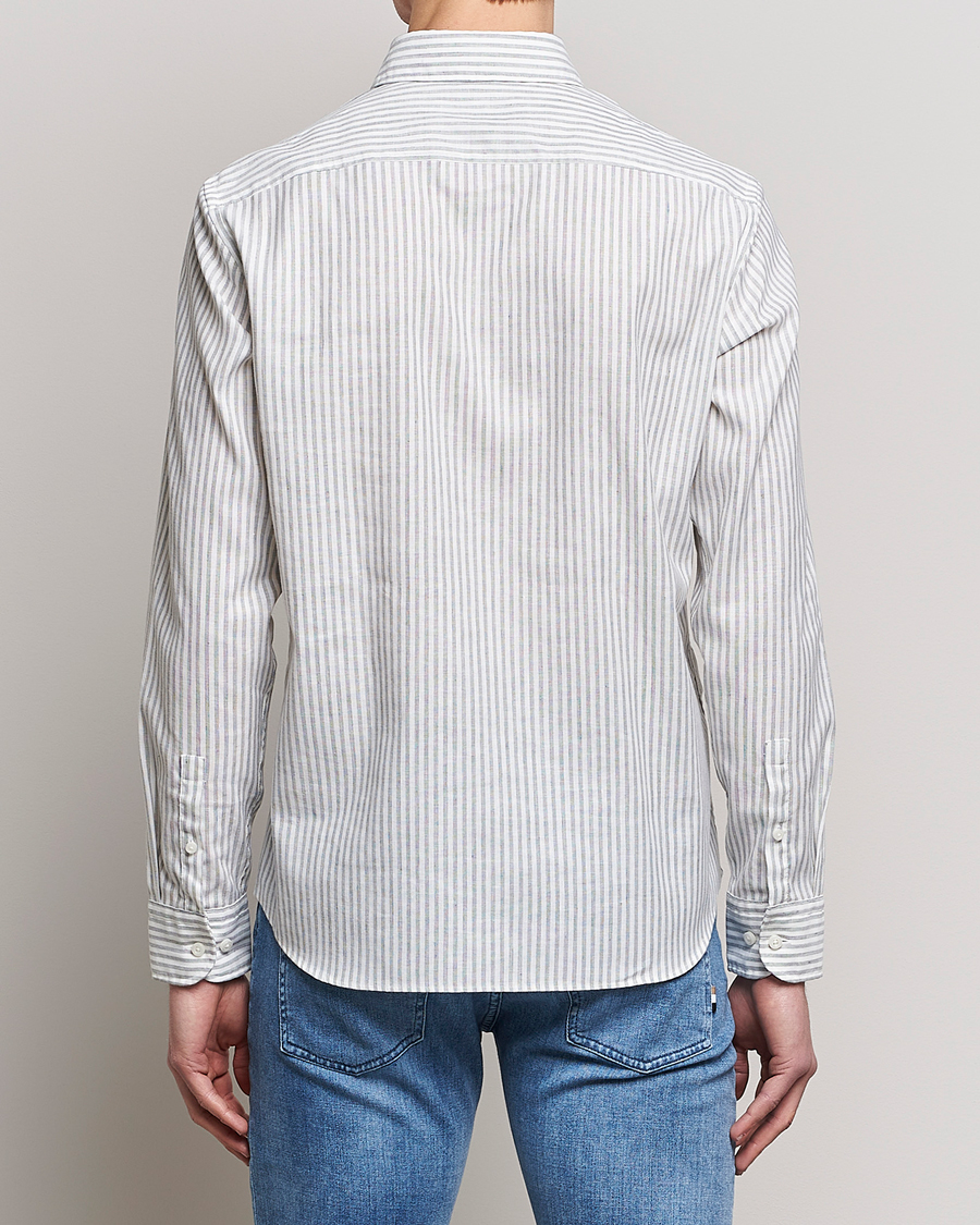 Men | Shirts | BOSS BLACK | Hal Cotton/Linen Striped Shirt Open Green