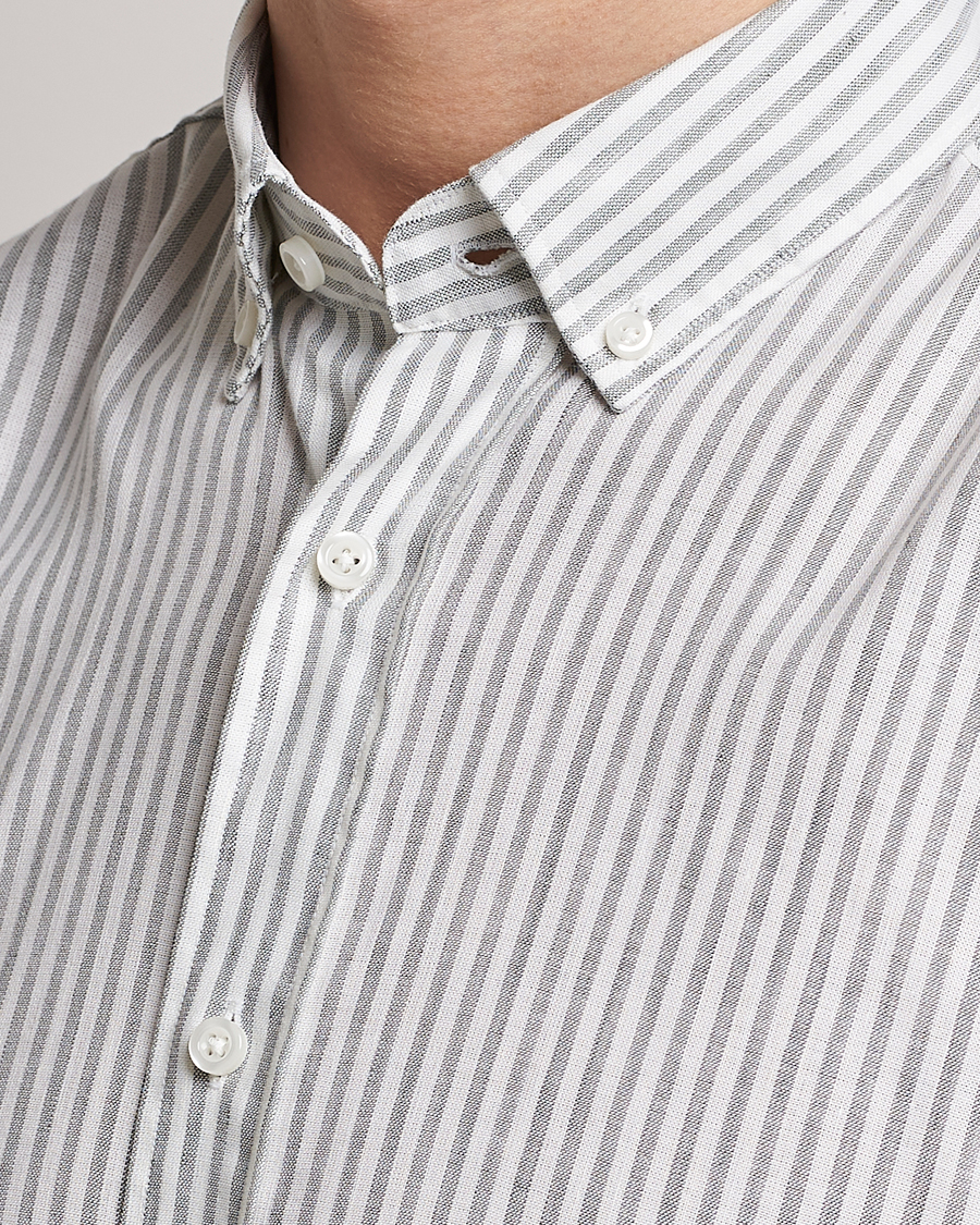 Men | Shirts | BOSS BLACK | Hal Cotton/Linen Striped Shirt Open Green
