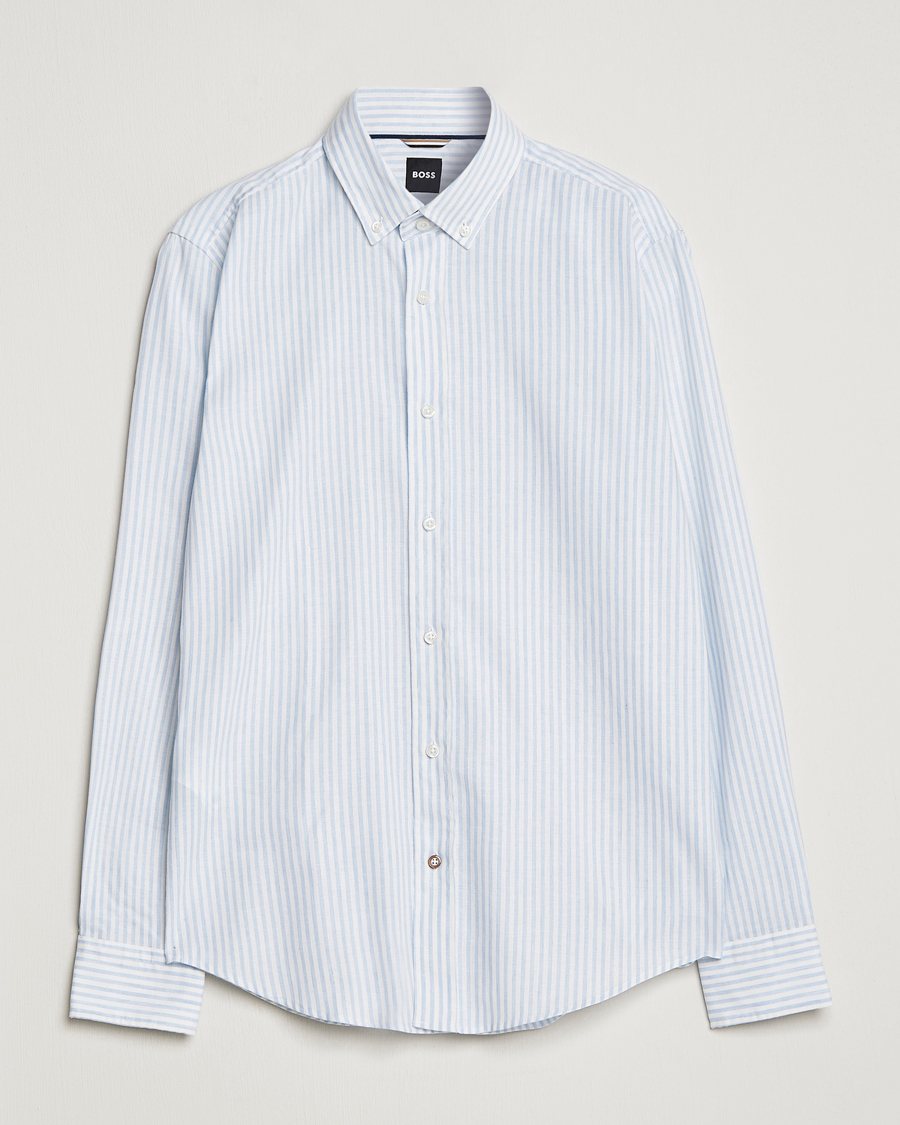 Men | Shirts | BOSS BLACK | Hal Cotton/Linen Striped Shirt Pastel Blue