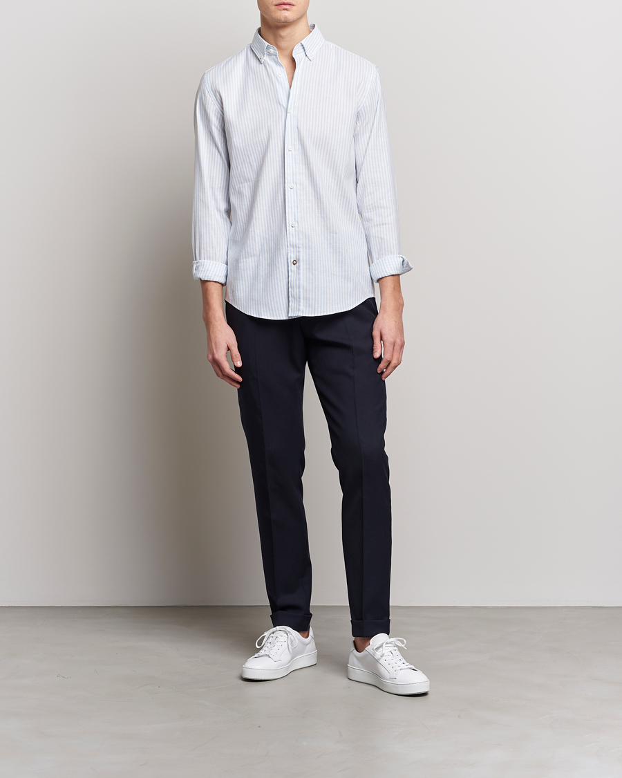 Men | Shirts | BOSS BLACK | Hal Cotton/Linen Striped Shirt Pastel Blue