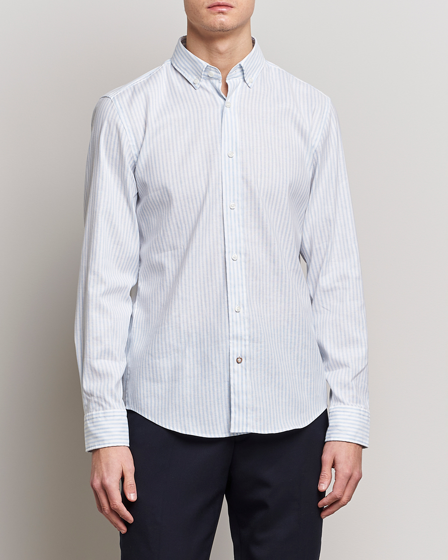Men | Casual Shirts | BOSS BLACK | Hal Cotton/Linen Striped Shirt Pastel Blue