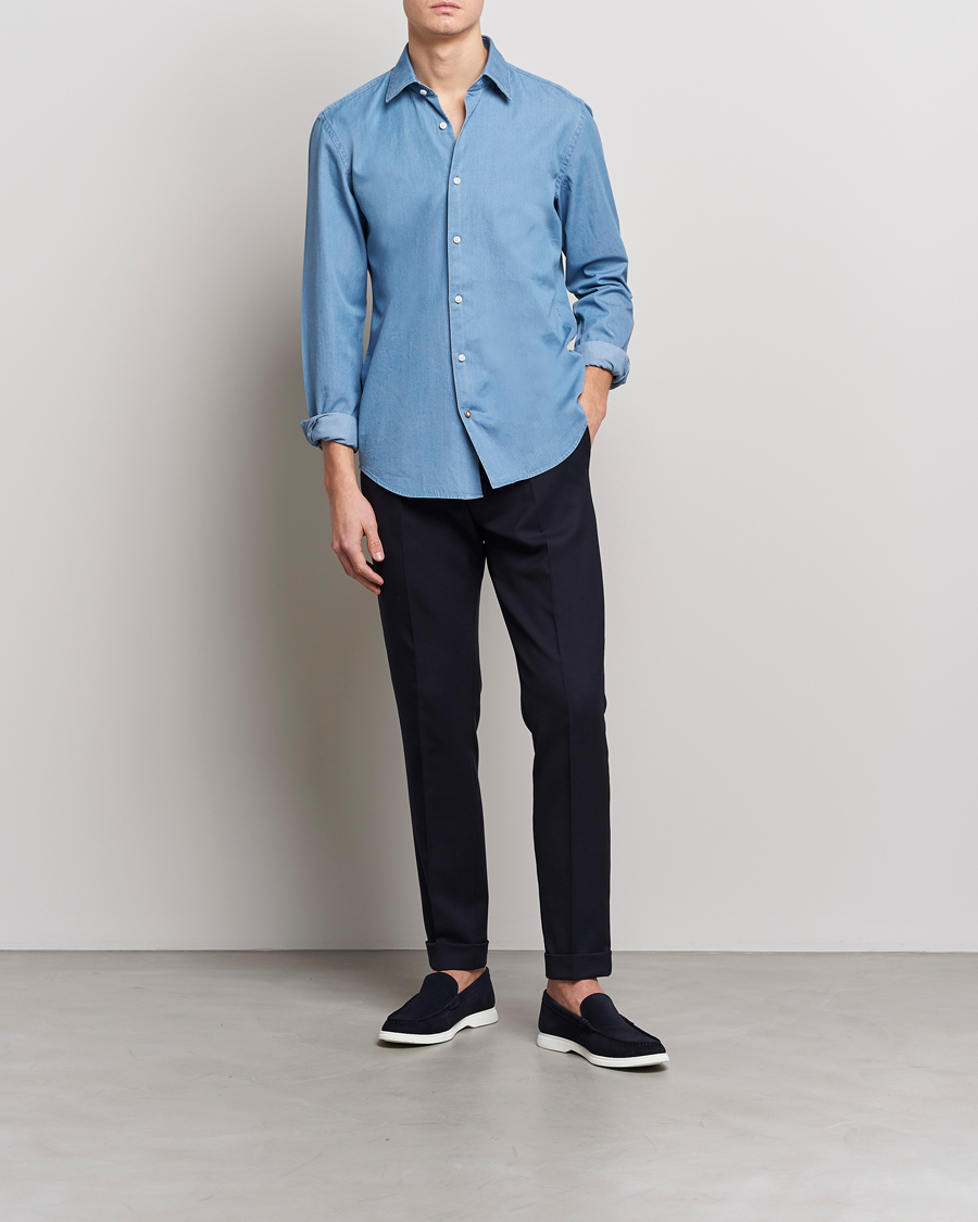 Men | Shirts | BOSS BLACK | Hal Slim Fit Denim Shirt Open Blue