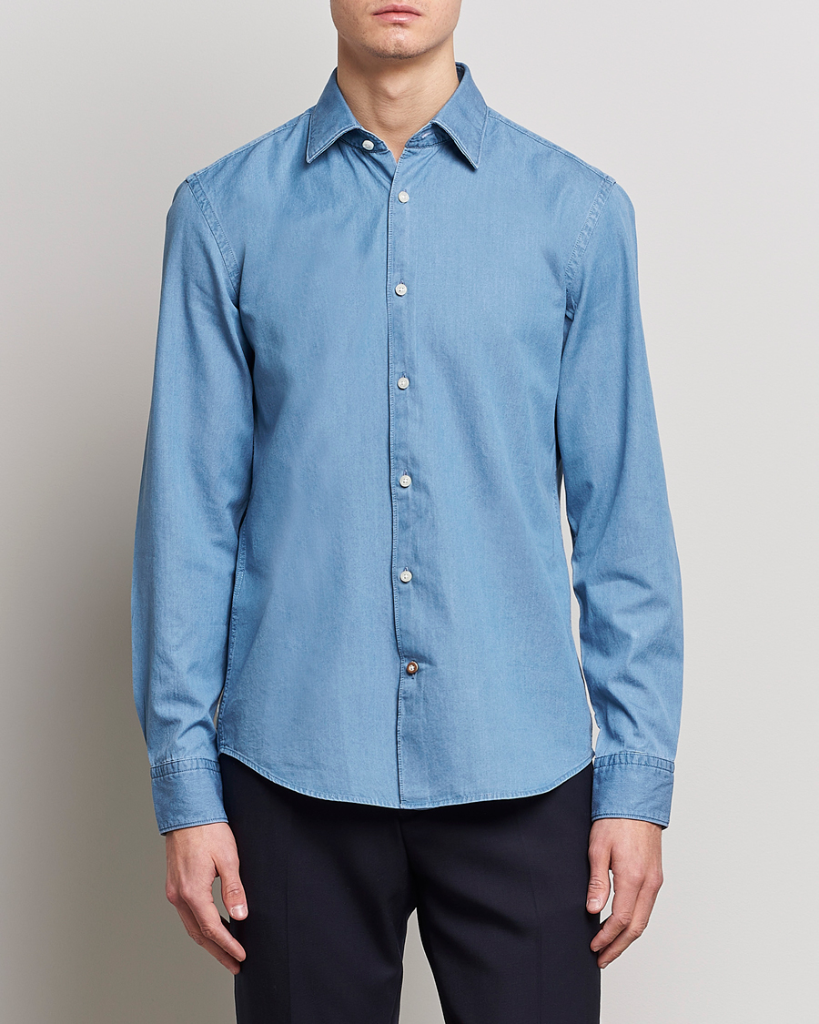 Men | Denim Shirts | BOSS BLACK | Hal Slim Fit Denim Shirt Open Blue