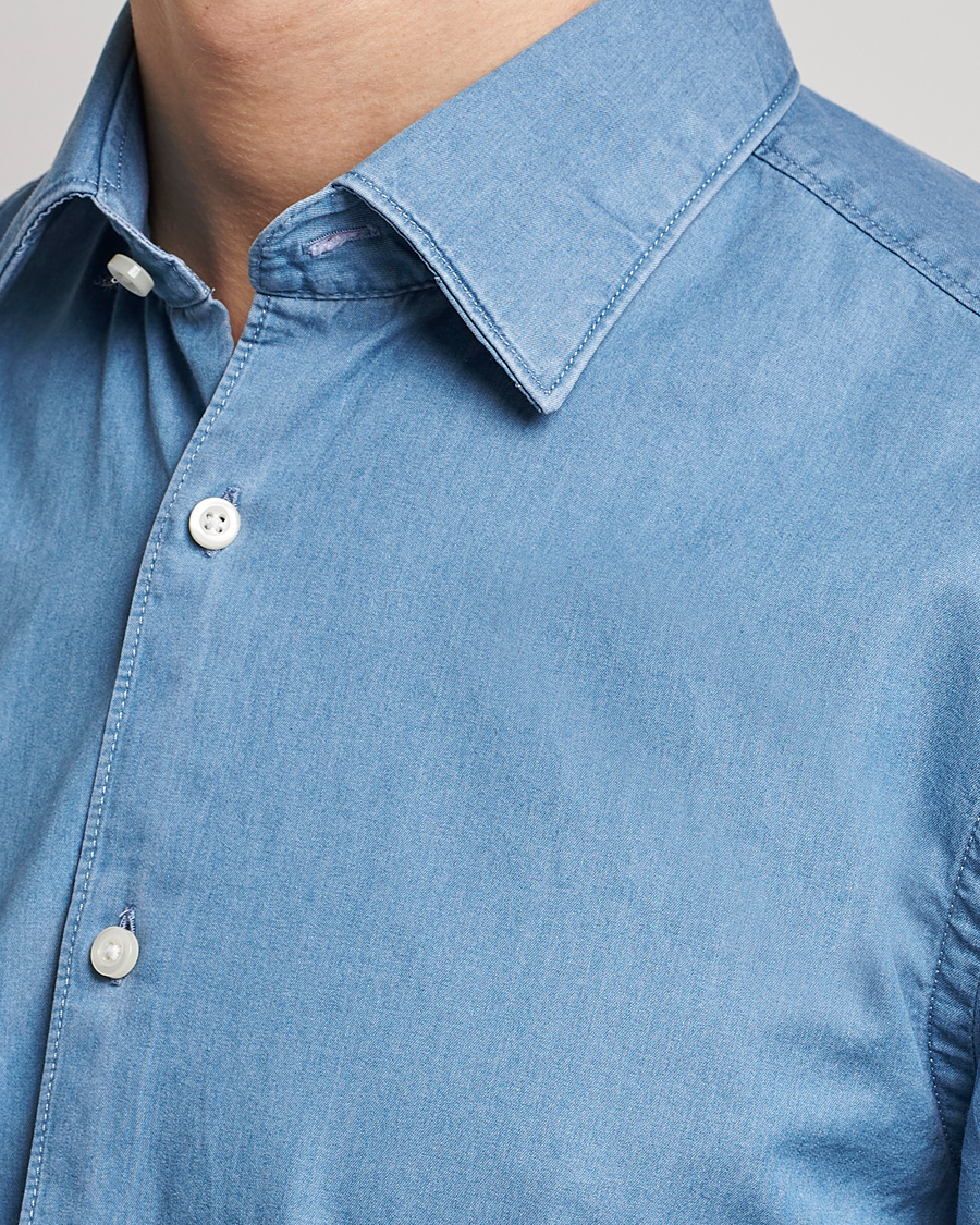Men | Shirts | BOSS BLACK | Hal Slim Fit Denim Shirt Open Blue