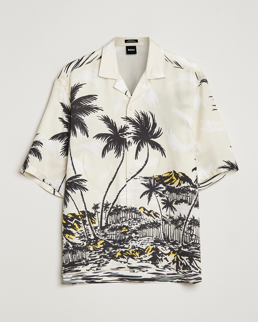 Men | Shirts | BOSS BLACK | Lars Printed Resort Collar Shirt Open White