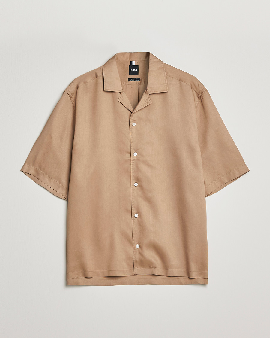 Men | Shirts | BOSS BLACK | Lars Resort Collar Short Sleeve Medium Beige