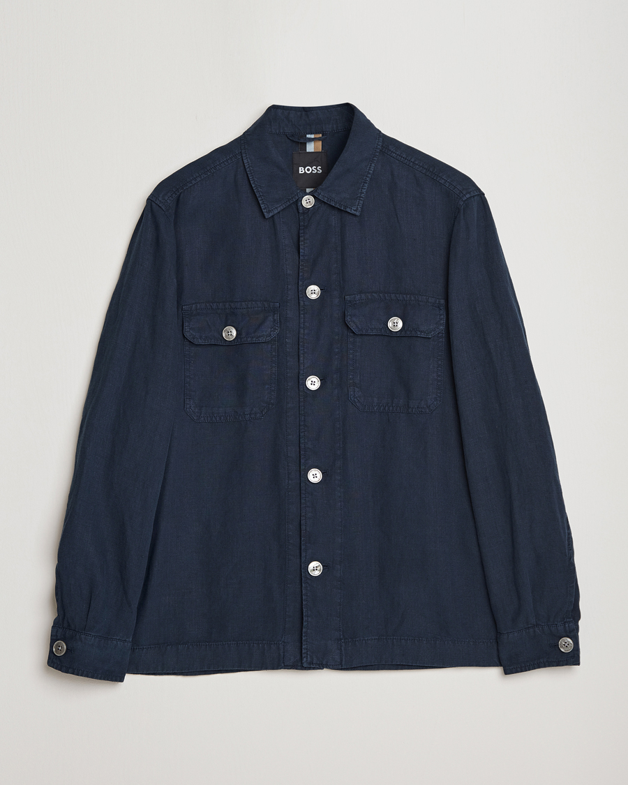 Men | Shirts | BOSS BLACK | Carper Linen Overshirt Dark Blue