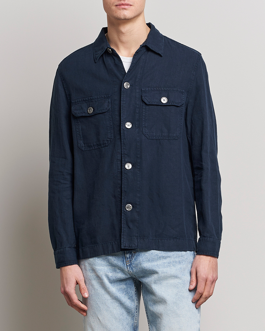 Men | Overshirts | BOSS BLACK | Carper Linen Overshirt Dark Blue