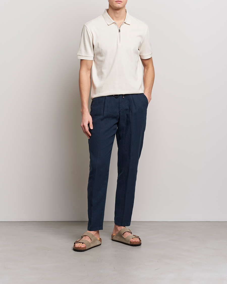 Men | Trousers | BOSS BLACK | Genius Pleated Linen Drawstring Trousers Dark Blue