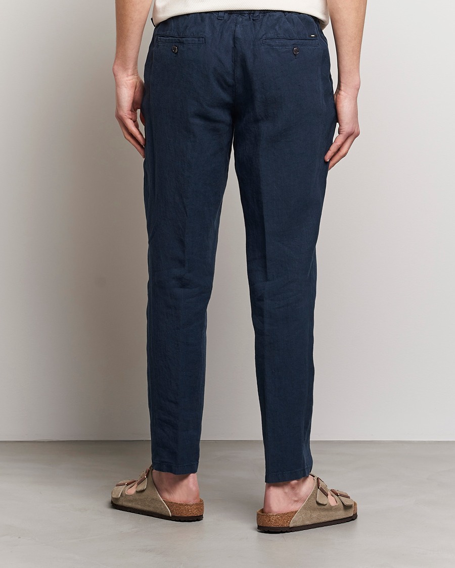 Men | Trousers | BOSS BLACK | Genius Pleated Linen Drawstring Trousers Dark Blue
