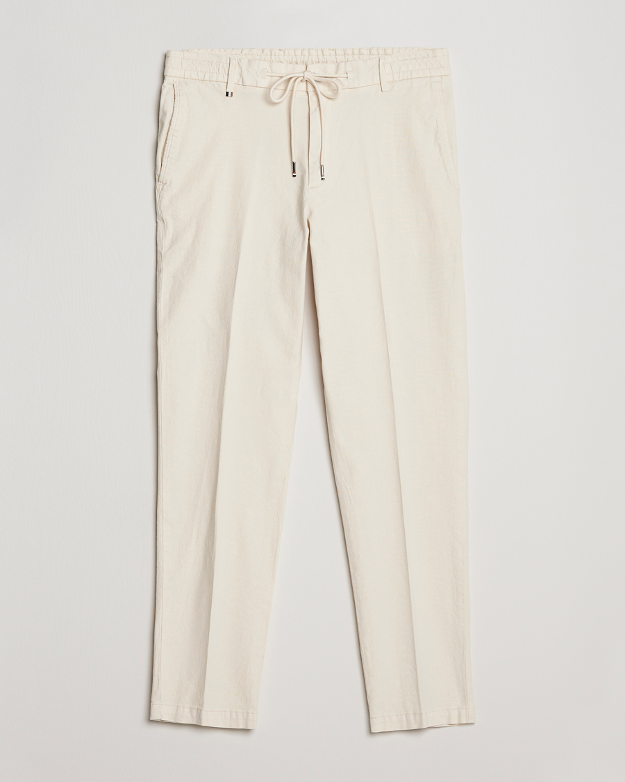 Men | Trousers | BOSS BLACK | Kane Cotton/Linen Drawstring Trousers Open White