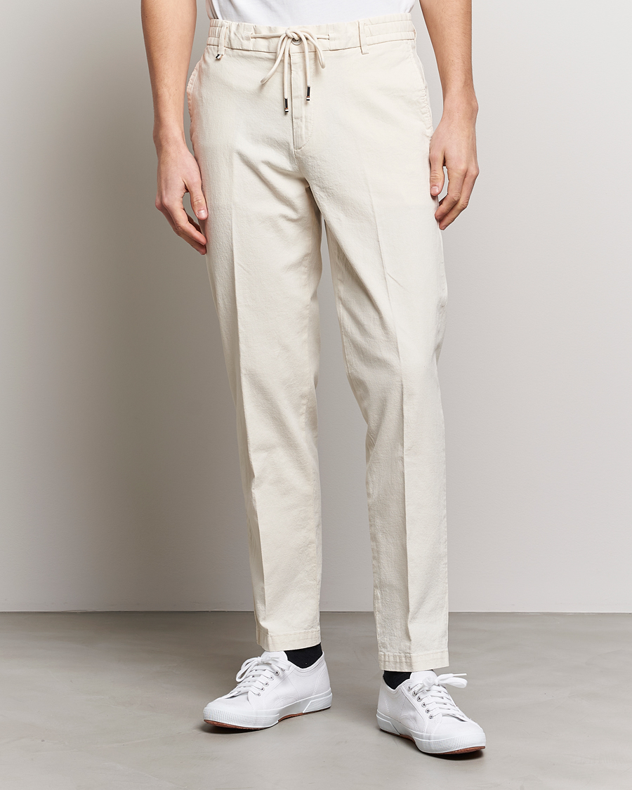 Men | Drawstring Trousers | BOSS BLACK | Kane Cotton/Linen Drawstring Trousers Open White