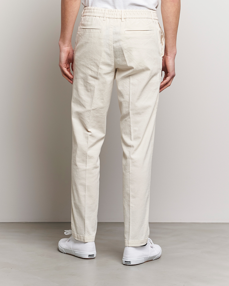 Men | Trousers | BOSS BLACK | Kane Cotton/Linen Drawstring Trousers Open White