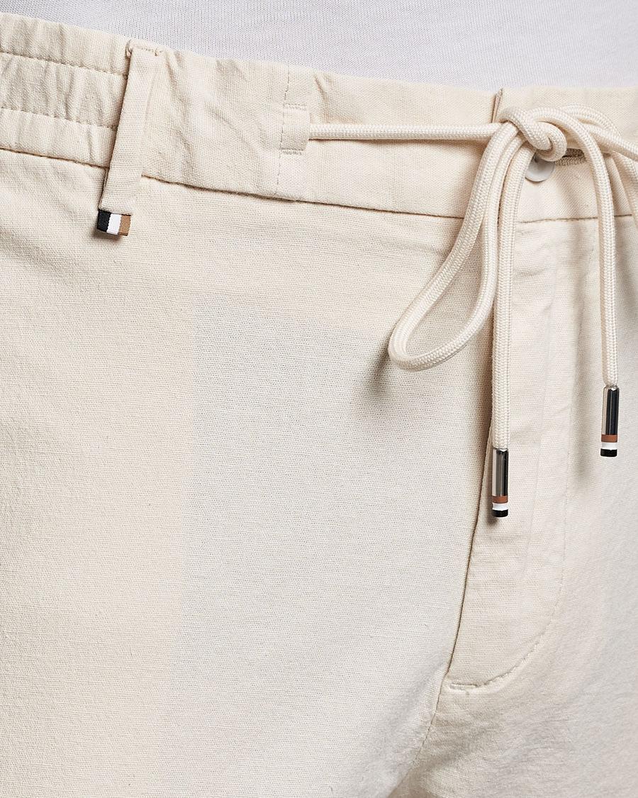 Men | Trousers | BOSS BLACK | Kane Cotton/Linen Drawstring Trousers Open White