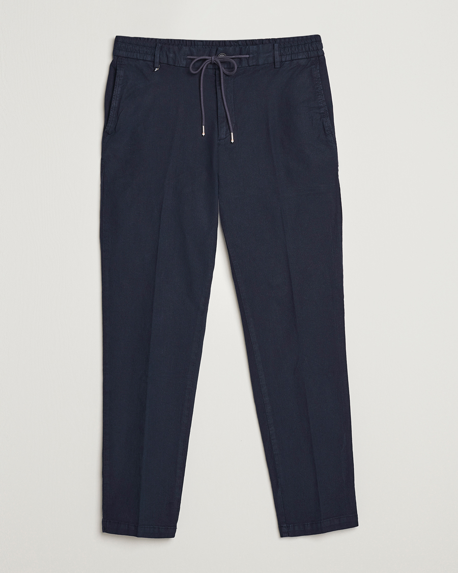 Men | Trousers | BOSS BLACK | Kane Cotton/Linen Drawstring Trousers Dark Blue