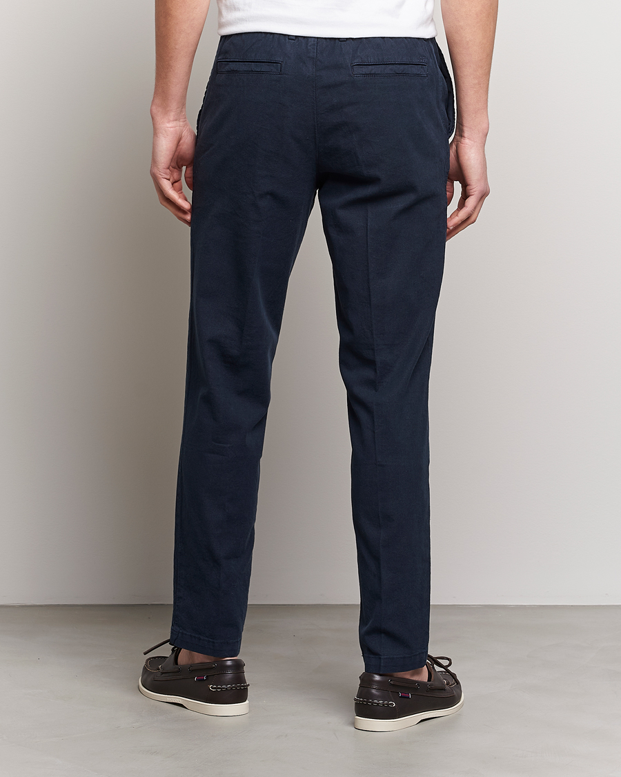 Men | Trousers | BOSS BLACK | Kane Cotton/Linen Drawstring Trousers Dark Blue
