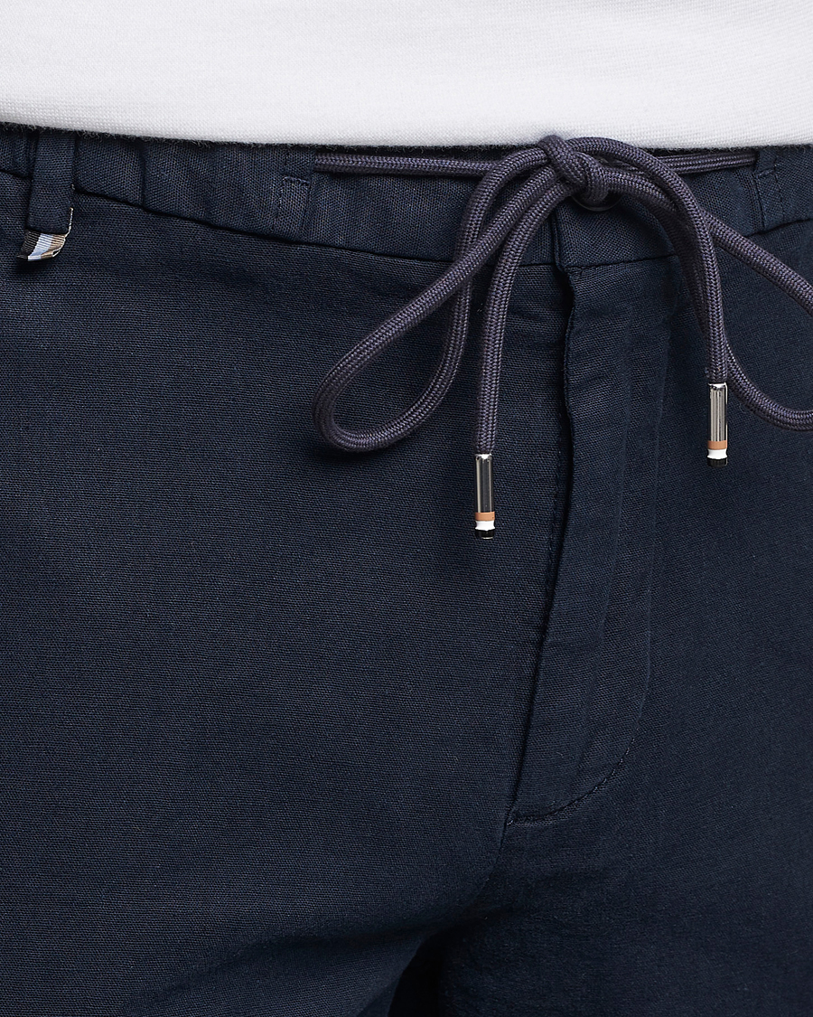 Men | Trousers | BOSS BLACK | Kane Cotton/Linen Drawstring Trousers Dark Blue