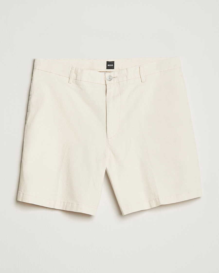 Men | Shorts | BOSS BLACK | Karlos Cotton/Linen Shorts Open White