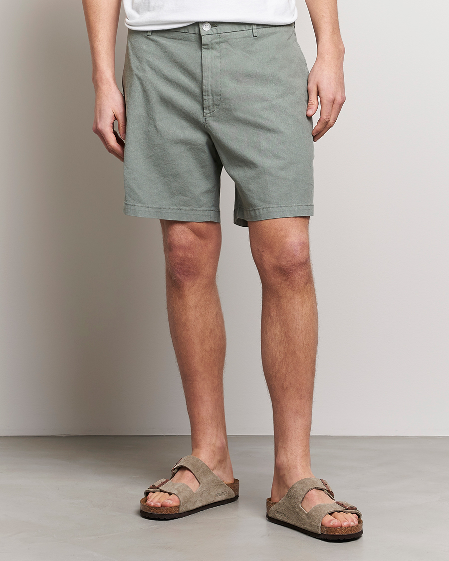 Men | Chino Shorts | BOSS BLACK | Karlos Cotton/Linen Shorts Open Green