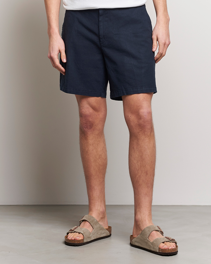Men | Chino Shorts | BOSS BLACK | Karlos Cotton/Linen Shorts Dark Blue
