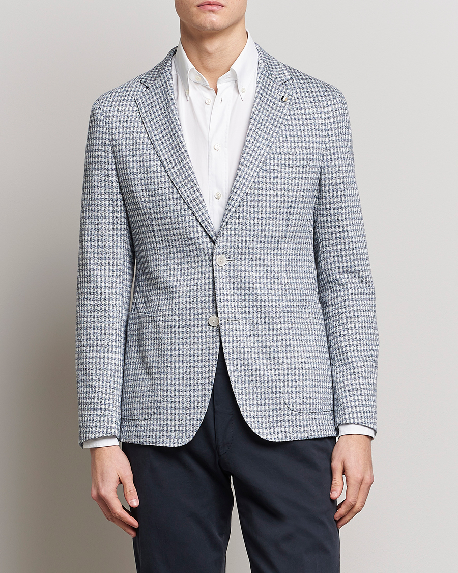 Men | Linen Blazers | BOSS BLACK | Hanry Linen/Cotton Structured Blazer Open Blue