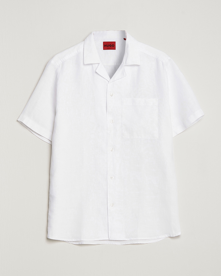 Men | Shirts | HUGO | Ellino Short Sleeve Linen Shirt Open White