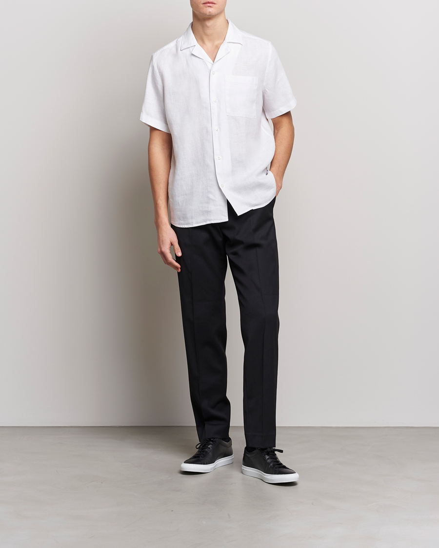 Men | Shirts | HUGO | Ellino Short Sleeve Linen Shirt Open White