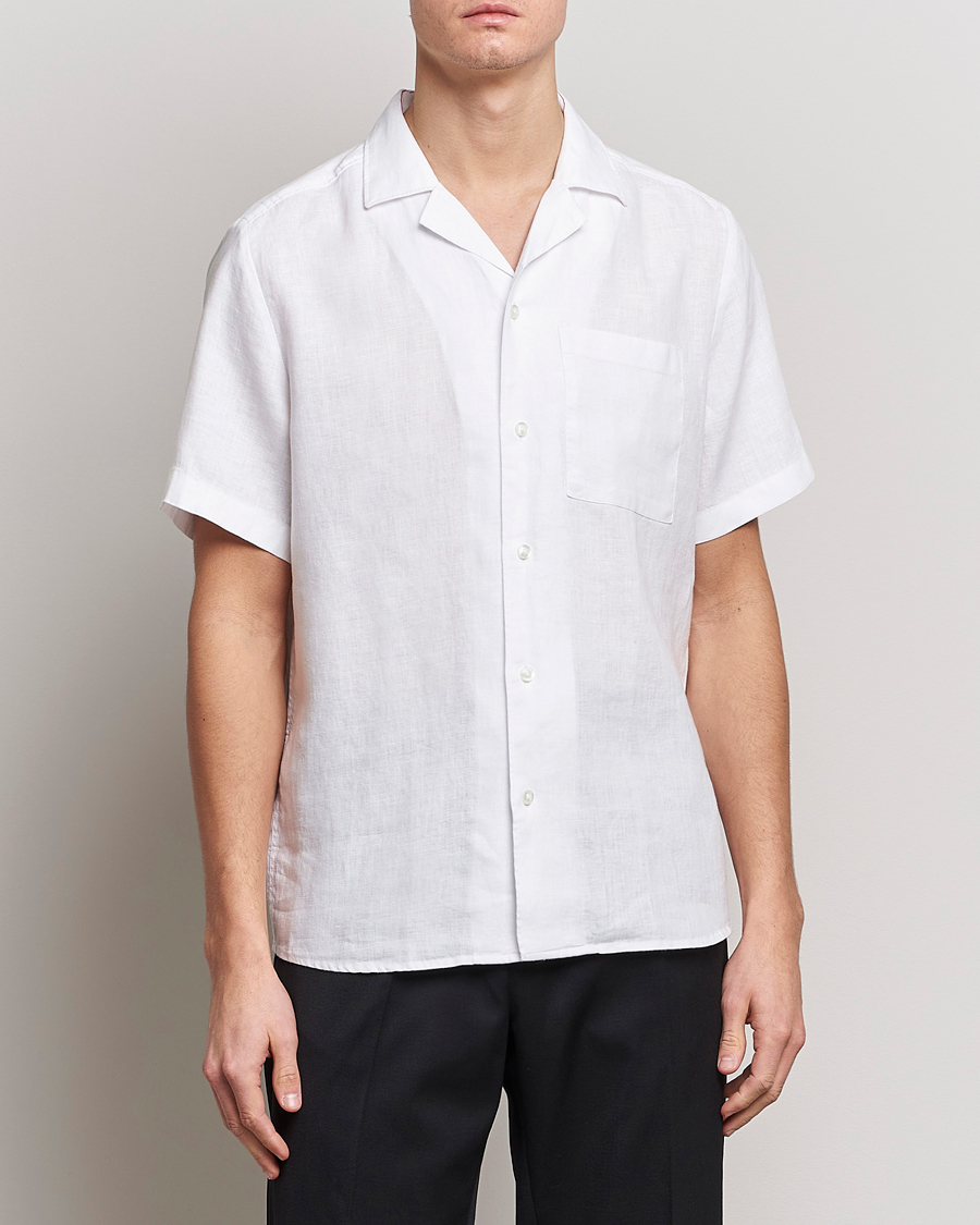 Men | Shirts | HUGO | Ellino Linen Resort Collar Short Sleeve Shirt White