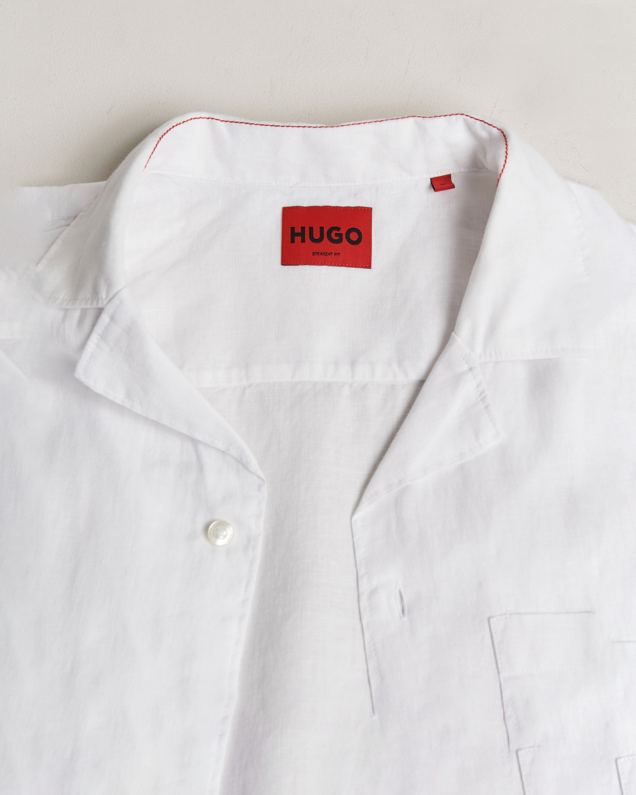 Men | Shirts | HUGO | Ellino Short Sleeve Linen Shirt Open White