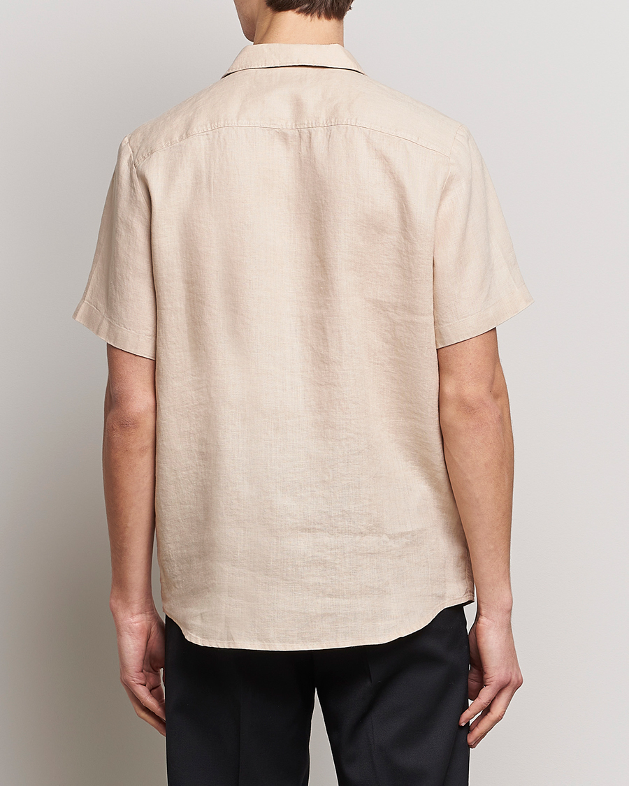 Men | Shirts | HUGO | Ellino Linen Resort Collar Short Sleeve Shirt Beige
