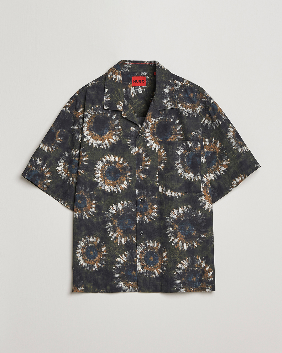 Men | Shirts | HUGO | Egeeno Printed Resort Collar Short Sleeve Shirt Green