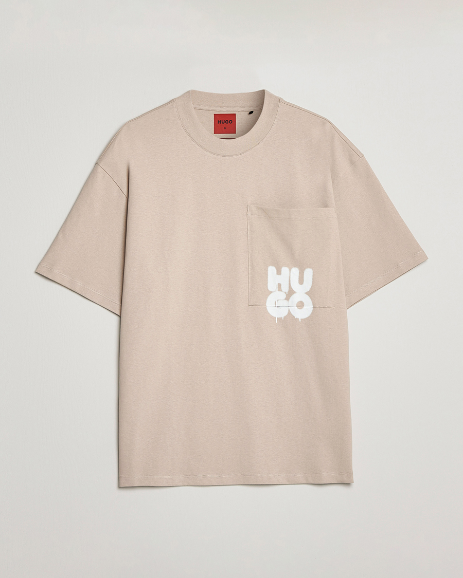 Men | T-Shirts | HUGO | Dampato Logo Pocket Crew Neck T-Shirt Light Beige