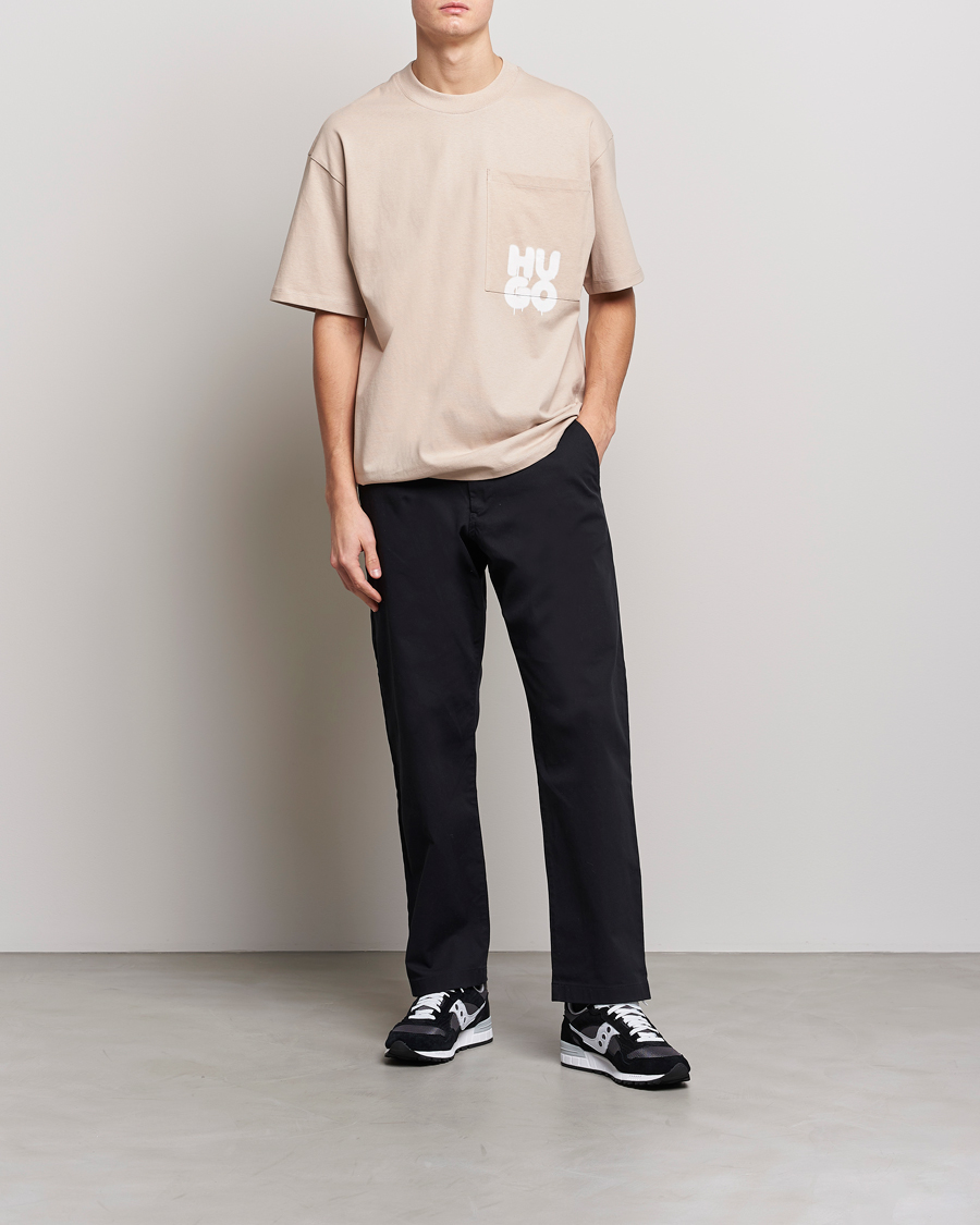 Men | T-Shirts | HUGO | Dampato Logo Pocket Crew Neck T-Shirt Light Beige