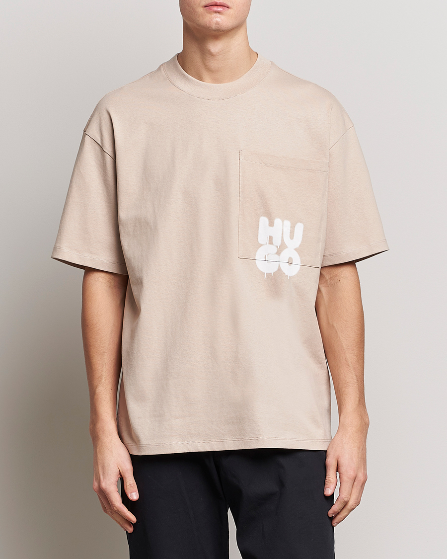 Men |  | HUGO | Dampato Logo Pocket Crew Neck T-Shirt Light Beige