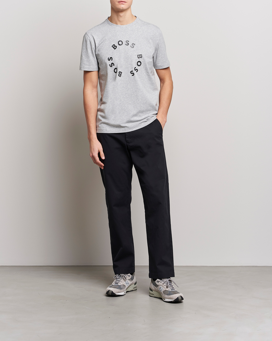 Men | T-Shirts | BOSS GREEN | Circle Logo Crew Neck T-Shirt Light Grey